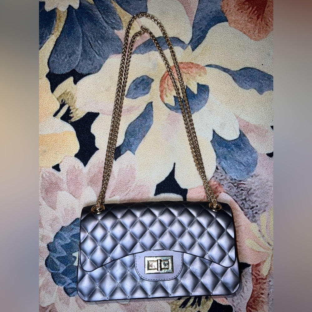 Grey with gold metal shoulder bag